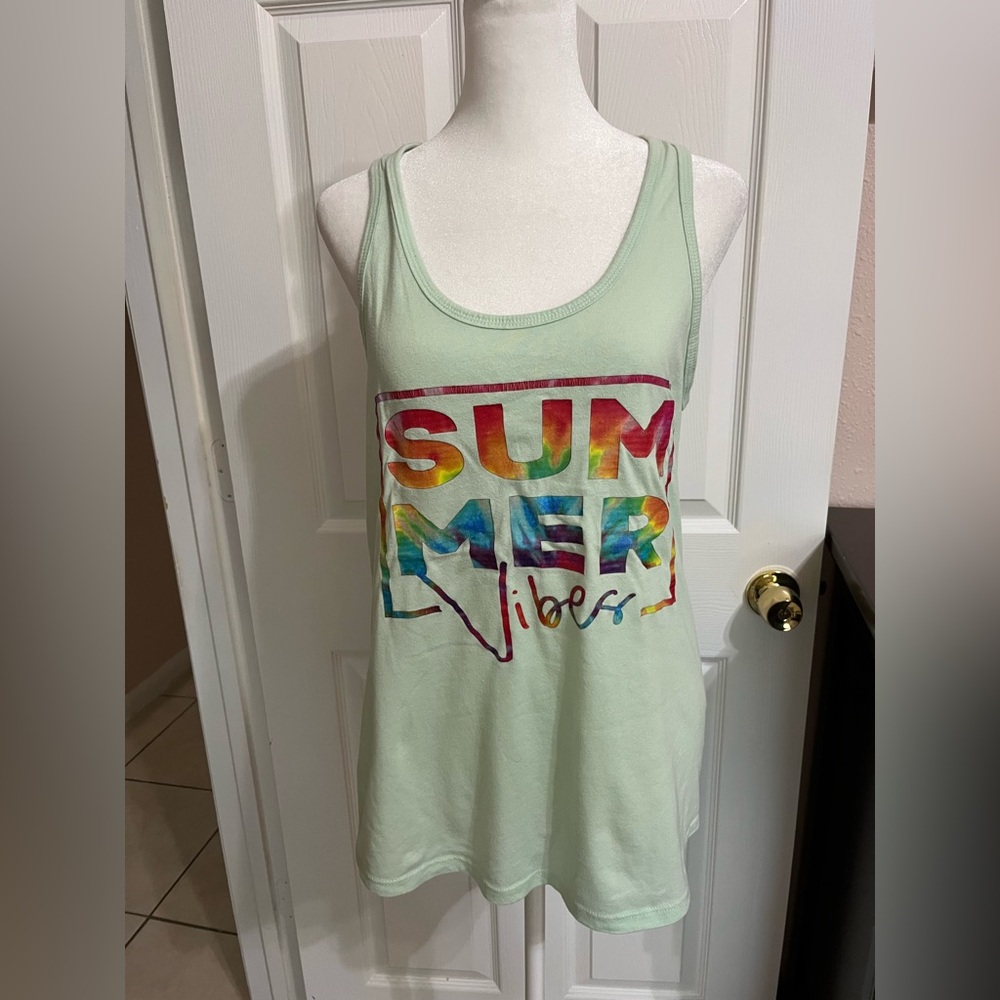 (T) Ideal T By Next Level Green Graphic Sleeveless Tank Top